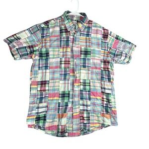Brooks Brothers Mens Large Patchwork Madras Short Sleeve Button Down Shirt Multi